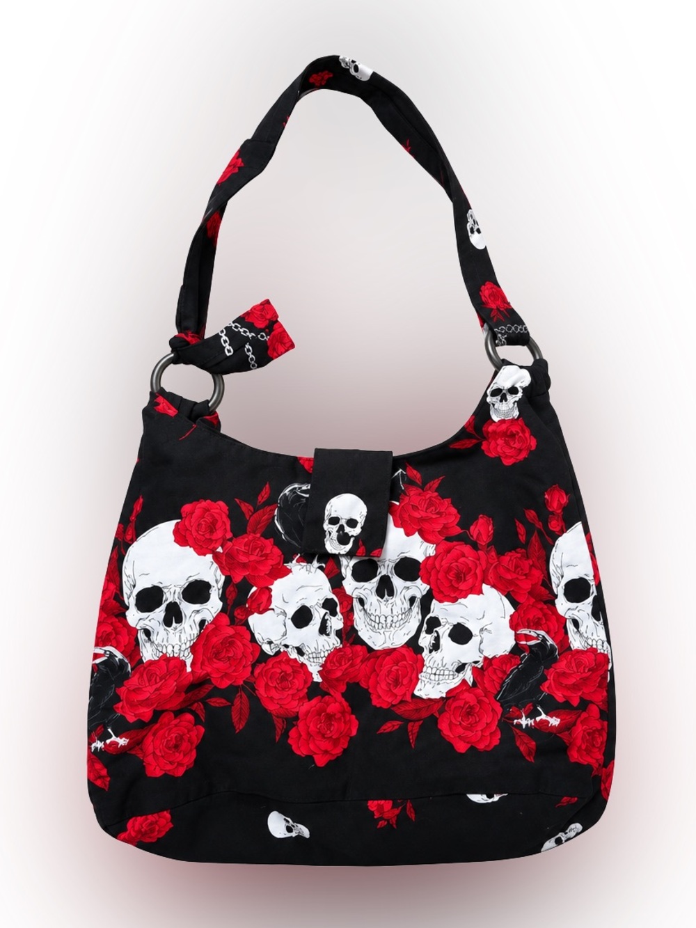 Shoulder Bag Roses and Skulls Black Gothic